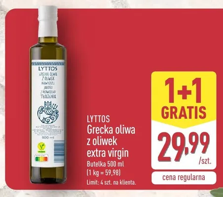 Grecka oliwa z oliwek extra virgin Lyttos promocja w Aldi