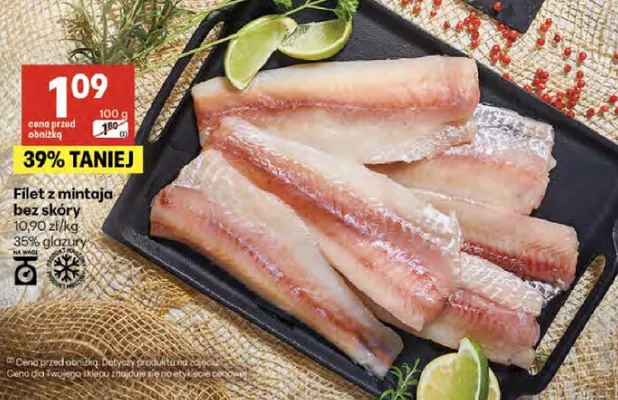 Filet z mintaja bez skóry 35% glazury promocja w Delikatesy Centrum