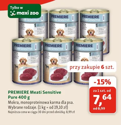 Mokra monoproteinowa karma dla psa Premiere Meati Sensitive Pure promocja w MAXI ZOO