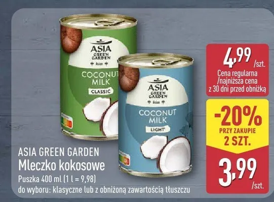 Mleczko kokosowe Light Asia Green Garden promocja w Aldi