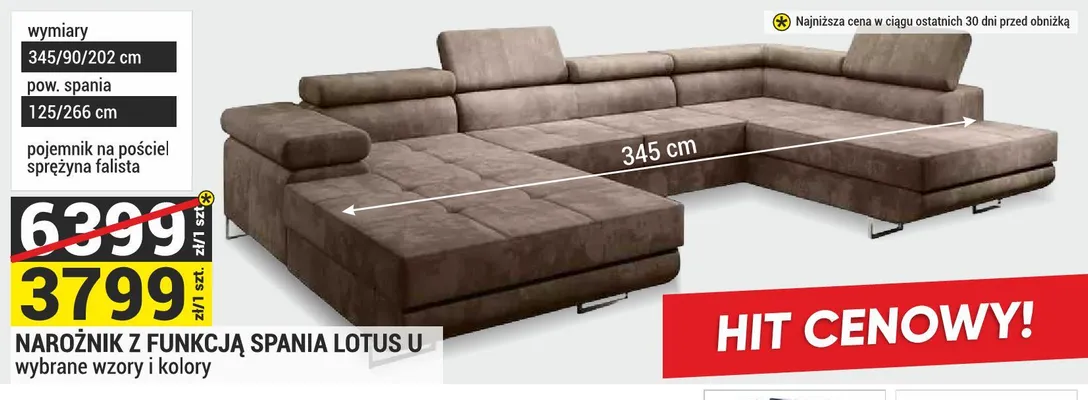Narożnik z funkcją spania Lotus U promocja w Merkury Market