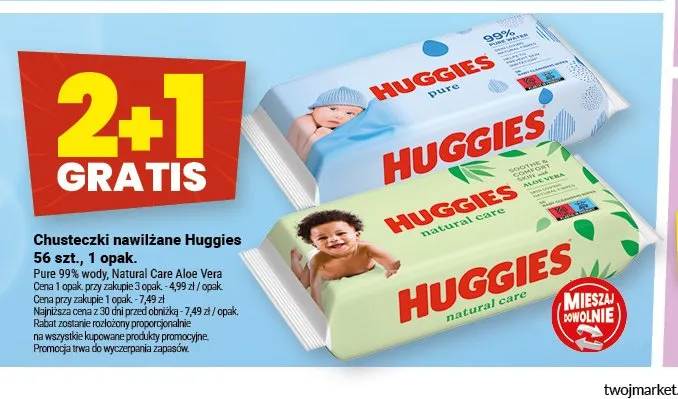 Chusteczki nawilżane Huggies Pure promocja w Twój Market