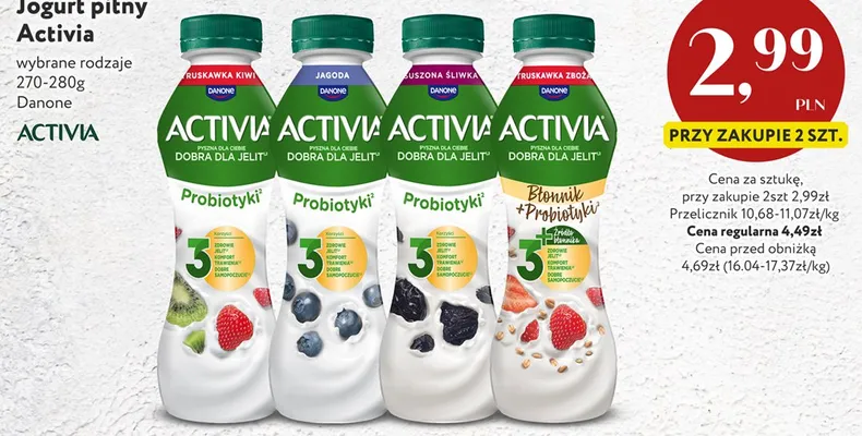 Jogurt pitny Activia truskawka zboża błonnik Danone promocja w Market Point