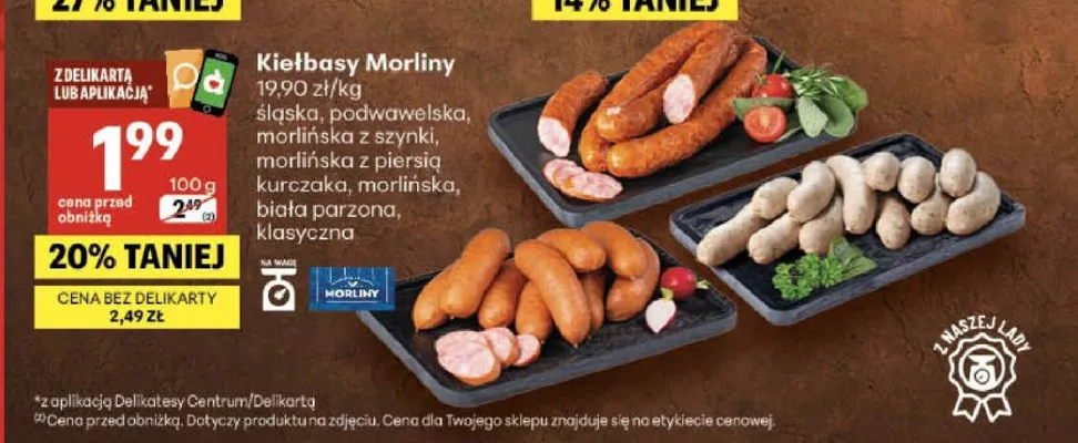 Kiełbasa morlińska biała parzona Morliny promocja w Delikatesy Centrum
