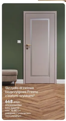 Skrzydło drzwiowe bezprzylgowe Fresno z białymi szybkami kolor kaszmir szer. 80cm pokojowe, z podcięciem wentylacyjnym promocja w Castorama