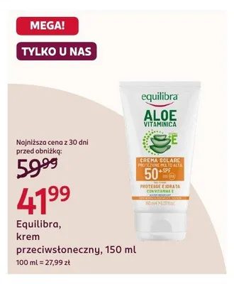 Krem przeciwsłoneczny Equilibra Aloe Vitaminica 50+ SPF promocja w Rossmann