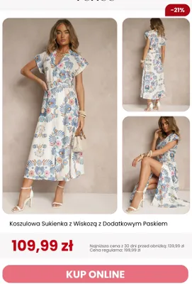 Sukienka koszulowa z wiskozą z dodatkowym paskiem Renee promocja w Renee