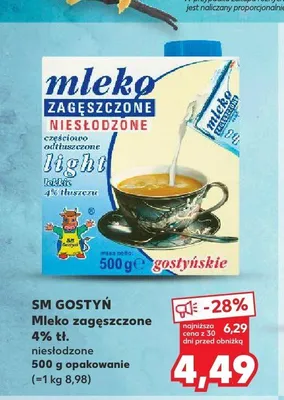 Mleko zagęszczone niesłodzone light 4% tłuszczu SM Gostyń promocja w Kaufland