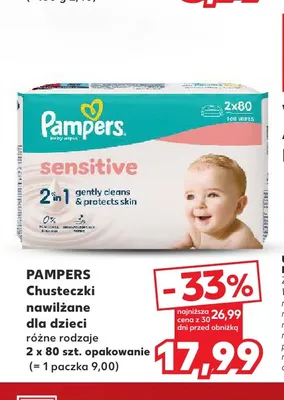 Chusteczki nawilżane dla dzieci Pampers 2-pak promocja w Kaufland