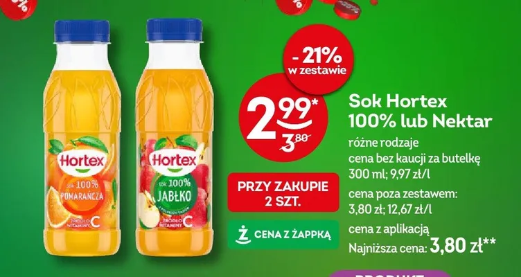 Sok 100% lub Nektar różne rodzaje promocja w Żabka