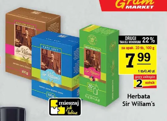 Herbata Green Maracuya Sir William's 20-pak 1,6g promocja w Gram Market