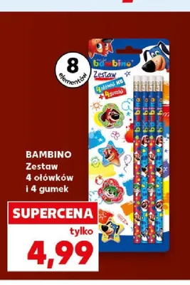 Zestaw 4 ołówków i 4 gumek Bambino promocja w Kaufland