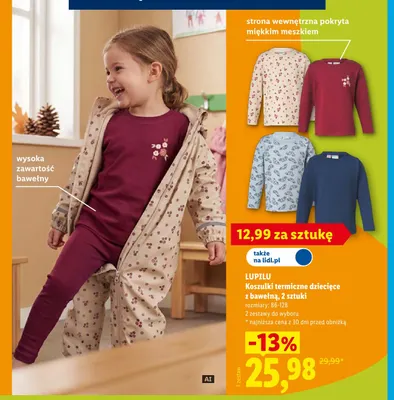Koszulki termiczne dziecięce z bawełną Lupilu 2-pak promocja w Lidl