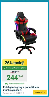 Fotel gamingowy z podnóżkiem i funkcją masażu promocja w ERLI
