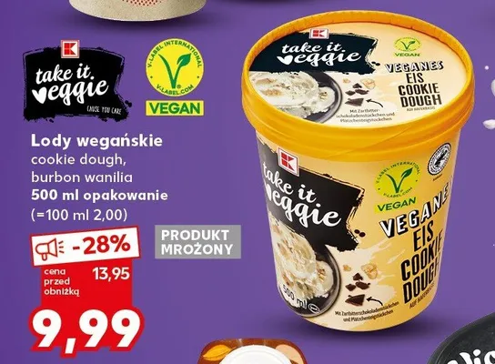 Lody wegańskie cookie dough, burbon wanilia promocja w Kaufland