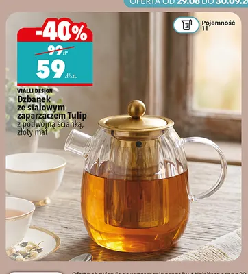 Dzbanek ze stalowym zaparzaczem Tulip z podwójną ścianką 1 l złoty mat Vialli Design promocja w Biedronka