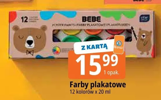 Farby plakatowe Bebe 12 kolorów x 20 ml promocja w Leclerc