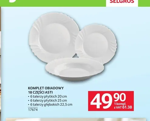 Komplet obiadowy 18 części Asti promocja w Selgros