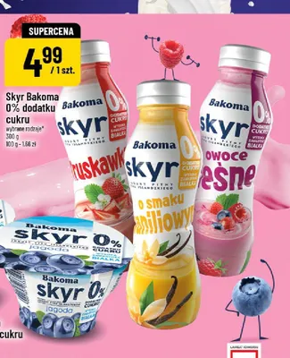 Jogurt typu islandzkiego Skyr Bakoma 0% o smaku waniliowym pitny promocja w POLOmarket