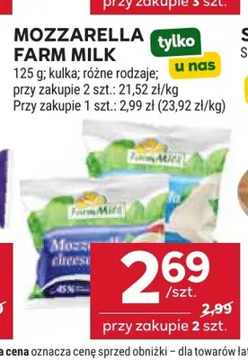 Ser Mozzarella Farm Milk kulka promocja w Stokrotka