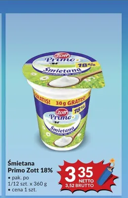 Śmietana Primo Zott 18% promocja w Makro