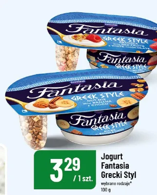 Jogurt Fantasia Greek Style z granolą owocami i białą czekoladą promocja w POLOmarket