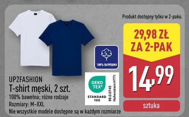T-shirt męski, 2 szt. promocja w Aldi
