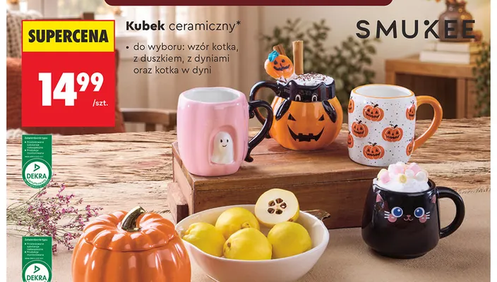 Kubek ceramiczny kotka w dyni Smukee promocja w Biedronka