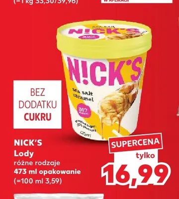 Lody Sea Salt Caramel Nick's promocja w Kaufland