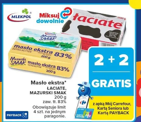 Masło ekstra Łaciate, Mazurski Smak Mlekpol promocja w Carrefour