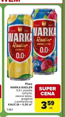 Piwo bezalkoholowe Warka Radler owoce leśne promocja w Carrefour Express