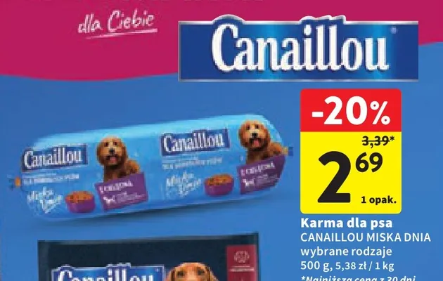 Karma dla psa Canaillou Miska Dnia promocja w Intermarche