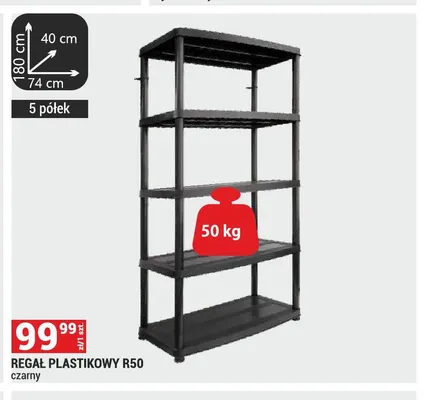 Regał plastikowy R50 czarny promocja w Merkury Market