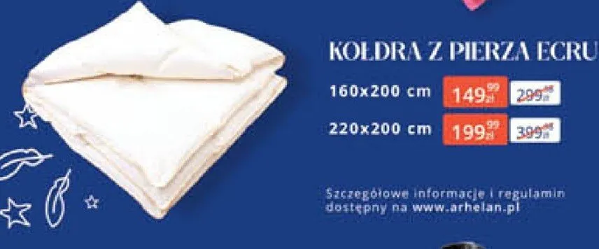 Kołdra z pierza ecru 160x200cm promocja w Arhelan