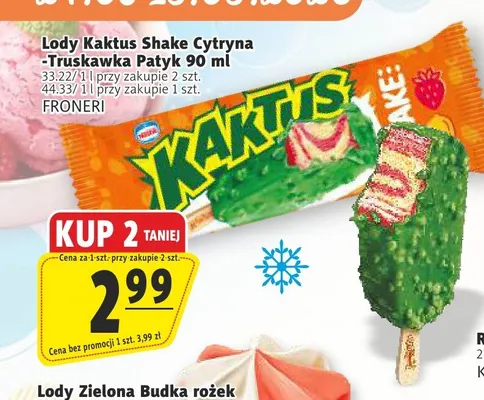 Lody Kaktus Shake Cytryna-Truskawka Patyk promocja w Prim Market