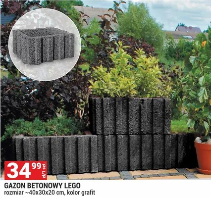 Gazon betonowy Lego rozmiar ~40x30x20 cm, kolor grafit promocja w Merkury Market