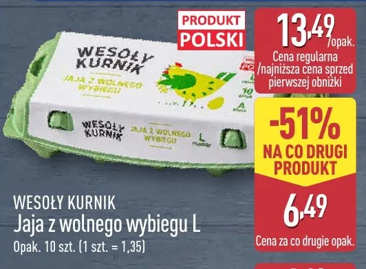 Jajka kurze z wolnego wybiegu L Wesoły Kurnik promocja w Aldi