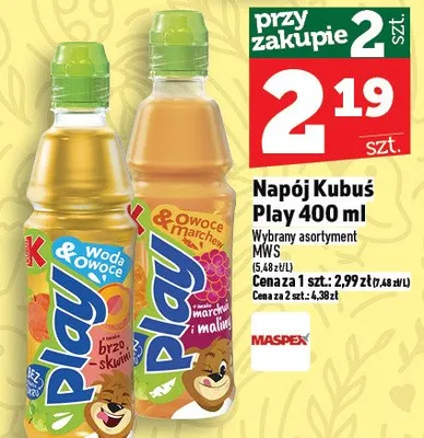 Napój Kubuś Play 400ml promocja w TOPAZ