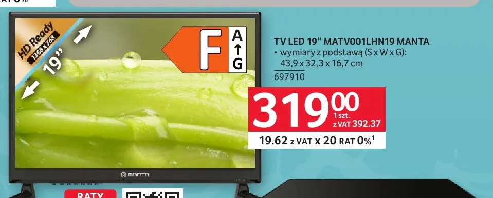 Telewizor LED 19'' MATV001LHN19 Manta promocja w Selgros