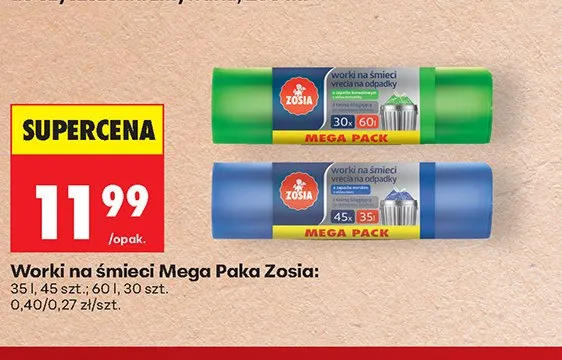 Worki na śmieci Mega Paka Zosia 60 l promocja w Biedronka