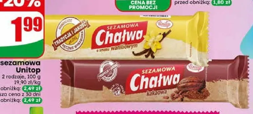 Chałwa sezamowa Unitop o smaku waniliowym promocja w Dino