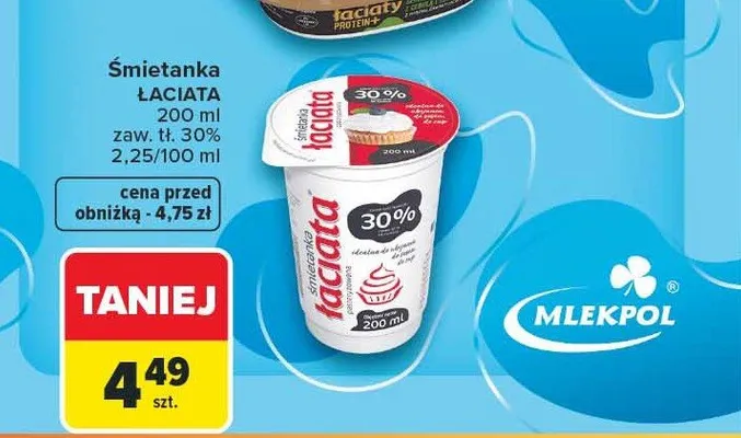 Śmietanka Laciata różne rodzaje zaw. tł. 30% promocja w Carrefour Market