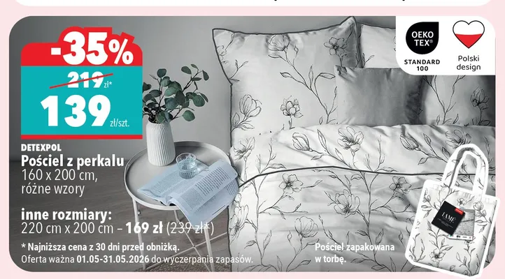 Pościel z perkalu DETEXPOL 160x200cm promocja w Biedronka Home