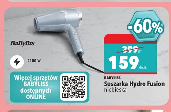 Suszarka do włosów BaByliss Hydro Fusion niebieska promocja w Biedronka