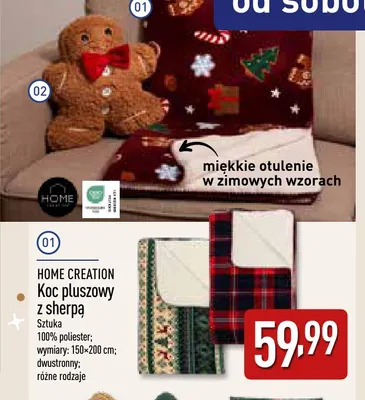 Koc pluszowy z sherpą 150x200 cm Home Creation promocja w Aldi
