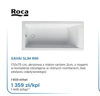 Wanna akrylowa Roca Savai Slim Rim promocja w Blu Salony Łazienek