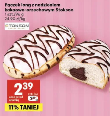 Pączek long z nadzieniem kakaowo-orzechowym promocja w Delikatesy Centrum