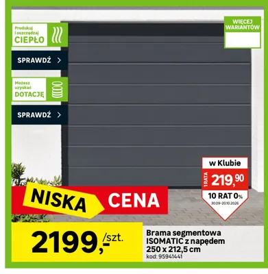 Brama segmentowa Isomatic z napędem 250x212,5 cm promocja w Leroy Merlin