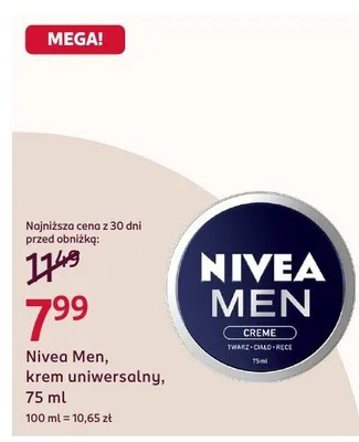 Krem uniwersalny Nivea Men Creme promocja w Rossmann