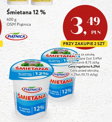Śmietana Piątnica 12% promocja w Market Point
